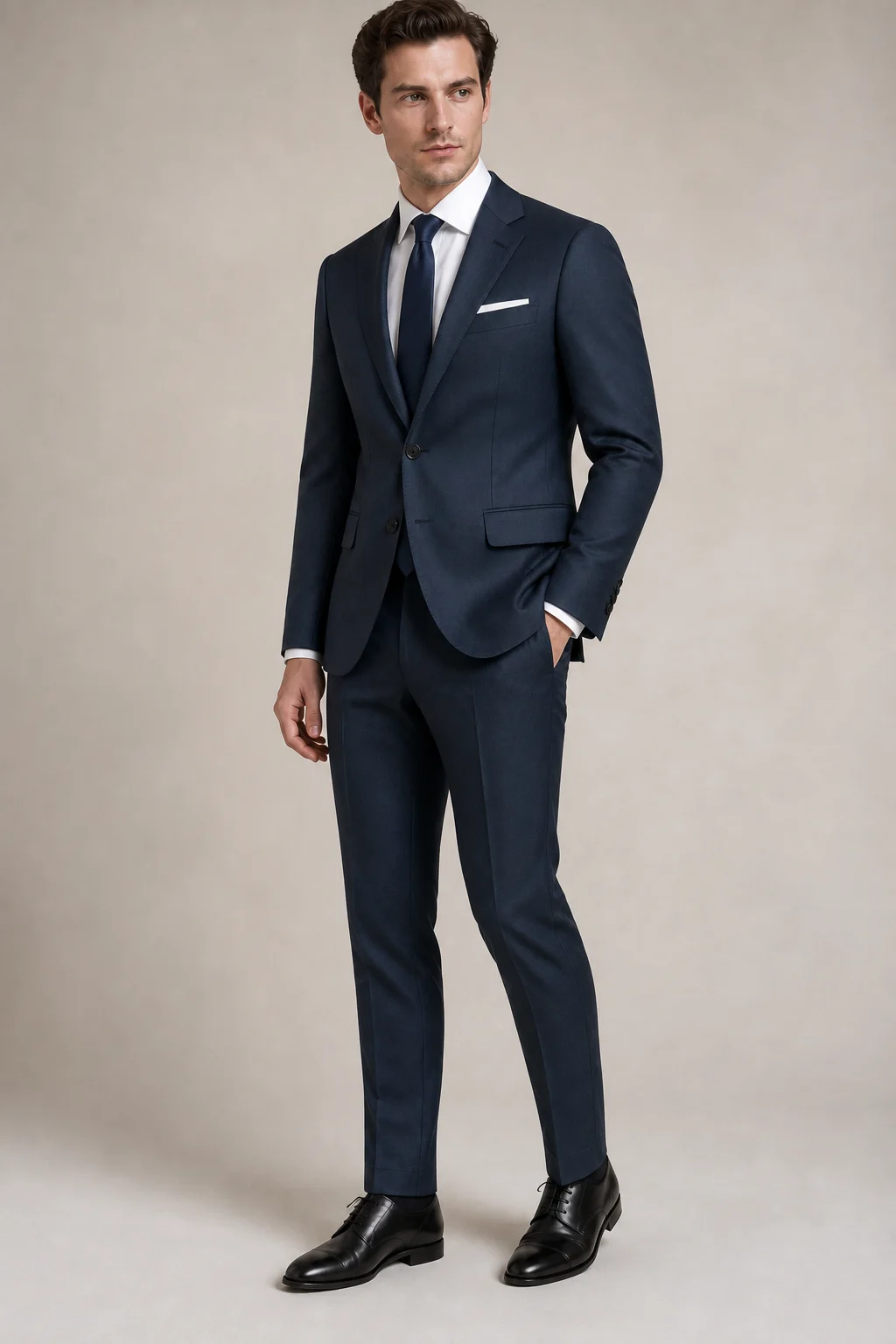 Merino — chladná navy — prémiový oblek na mieru