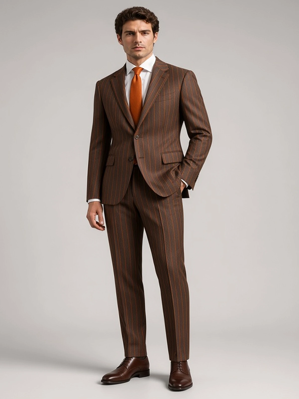 Scabal — hnedo-oranžový prúžok — prémiový oblek na mieru