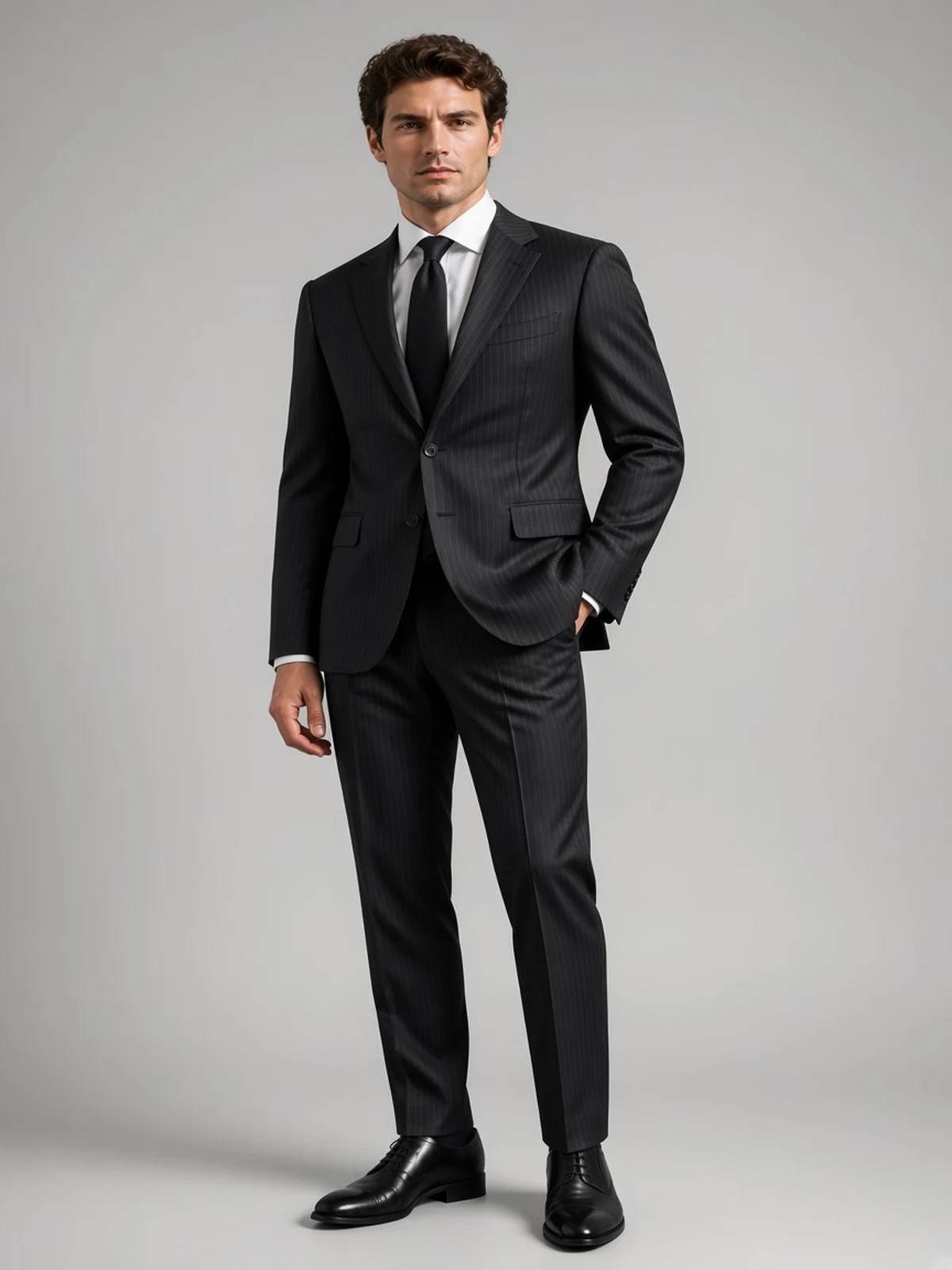Scabal Super 120's — čierny prúžok — prémiový oblek na mieru