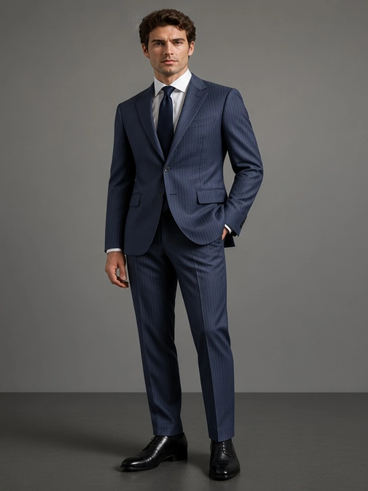 Scabal Super 130's — RAF blue prúžok — prémiový oblek na mieru