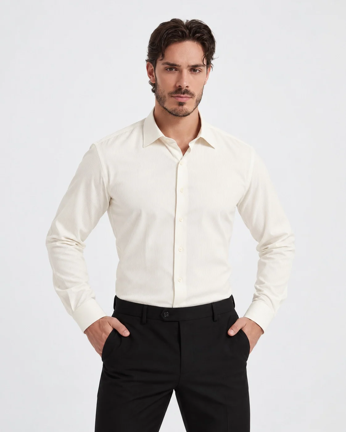 Ivory košeľa Enrico Vivaldi Slim Fit s jemným pruhom